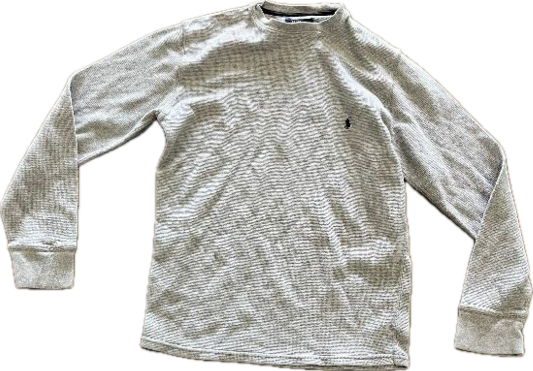 NEW GIRL: Nick Miller's Ralph Lauren Polo Grey Thermal Long Sleeve Shirt (S)