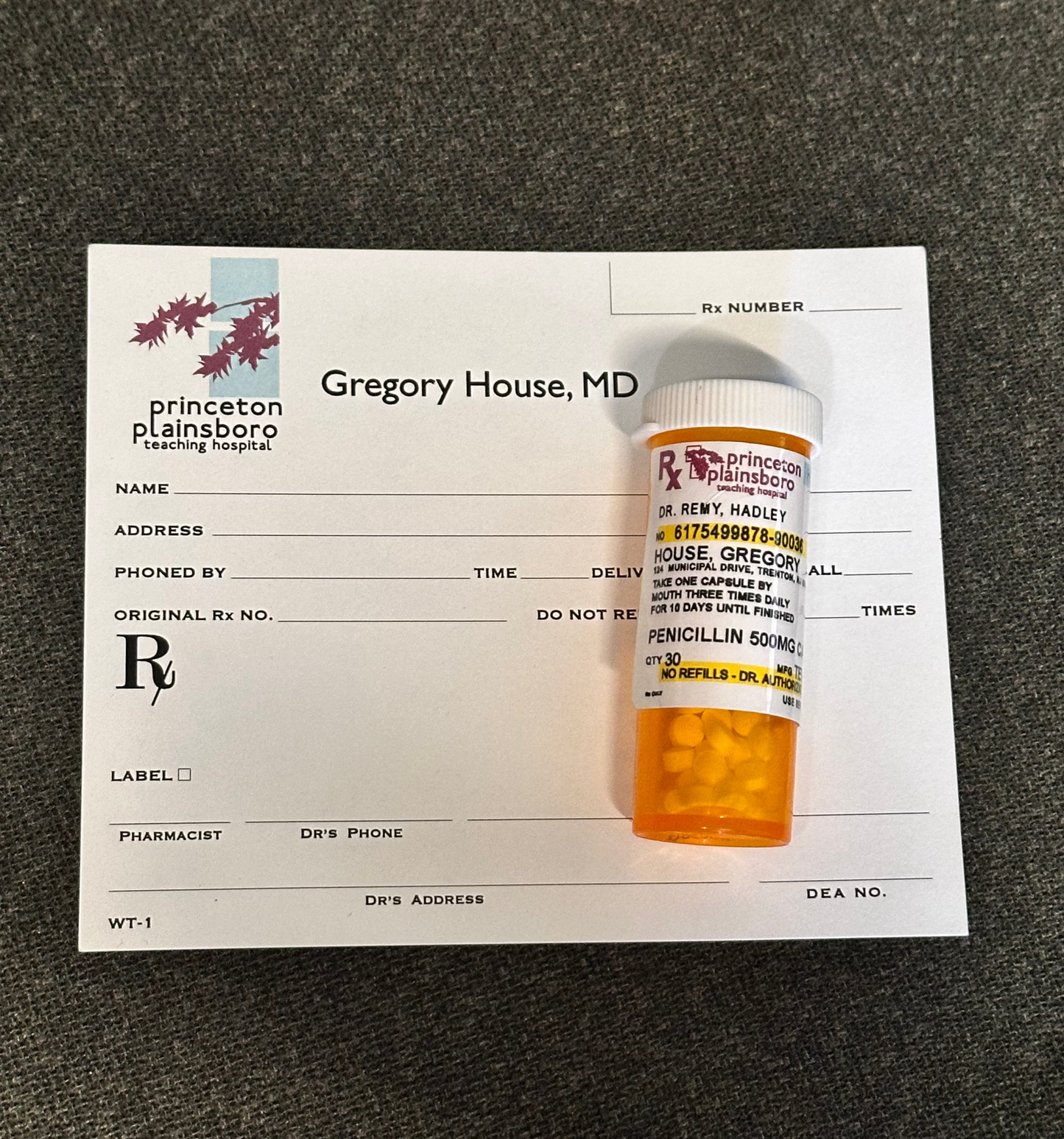 HOUSE: Dr. Gregory House's HERO Prescription with Bottle with blank Script