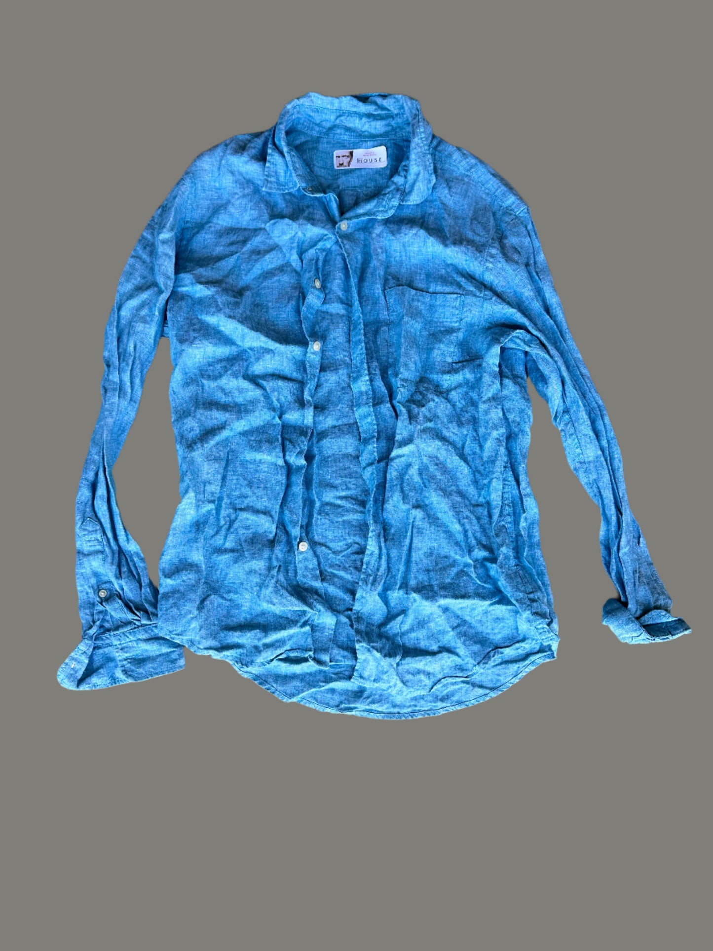 HOUSE: Dr Gregory House HERO Blue Summer Tweed Button LS Shirt (L)