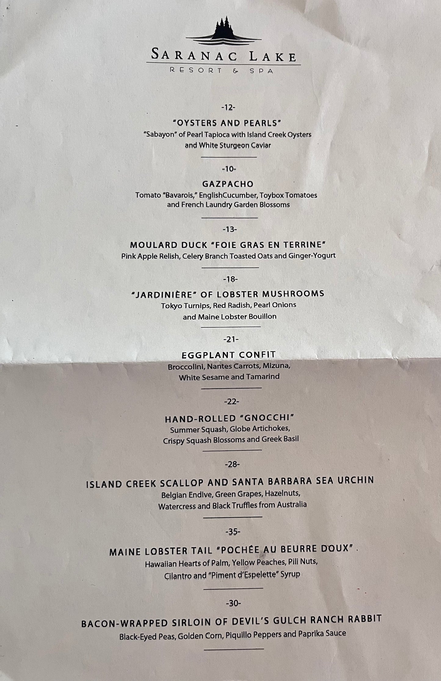 House: Dr. Gregory House Sign-in form, Menu and Itinerary for the Medical Conference at Saranac Resort