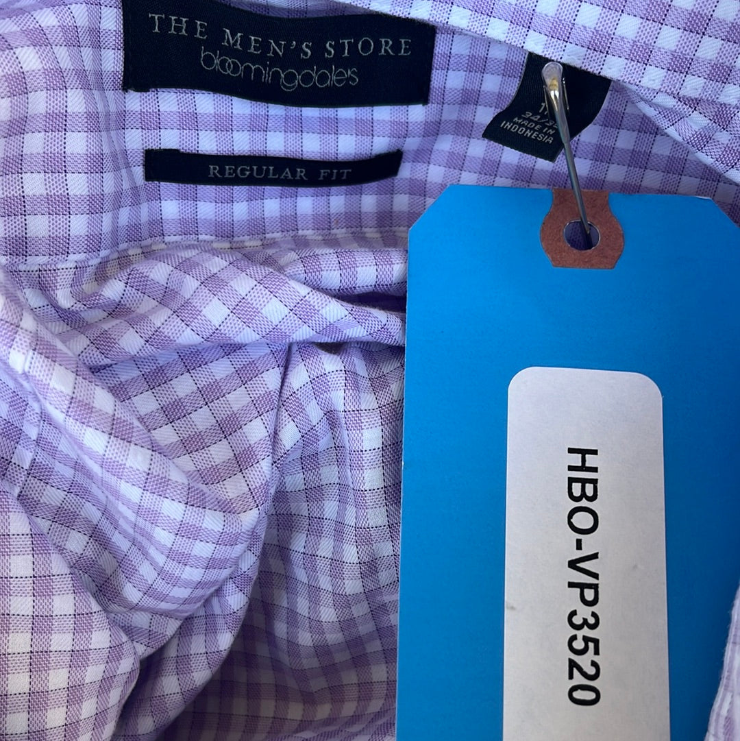VEEP: Richard's Episode used Bloomingdale’s Purple and White micro plaid Button Down Shirt (17.5)