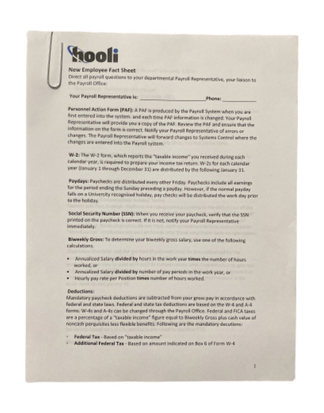 SILICON VALLEY: Hooli New Employee Fact Sheet