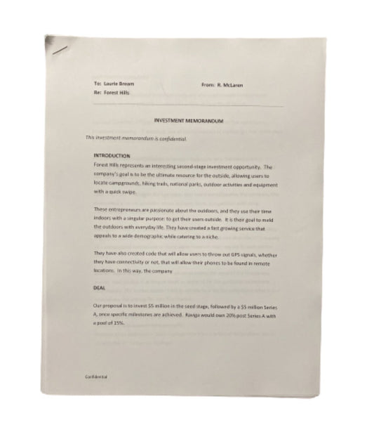 SILICON VALLEY: Forest Hills Investment Memorandum for Laurie Bream