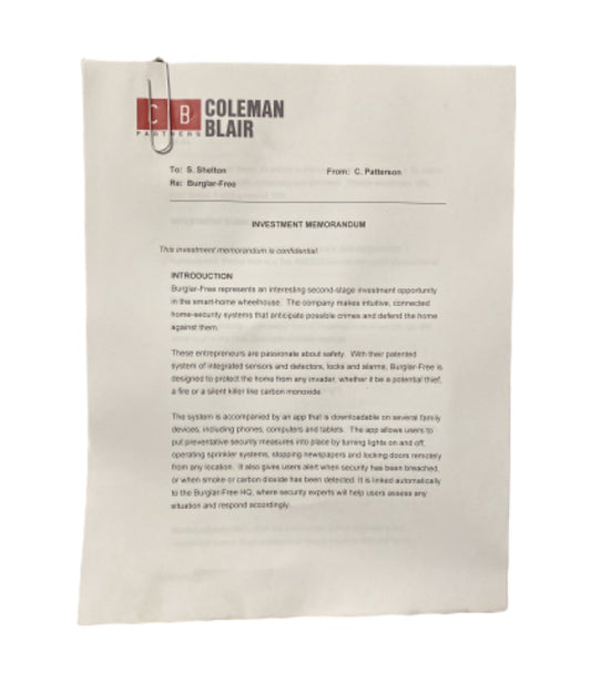 SILICON VALLEY: Coleman Blair Investment Memorandum