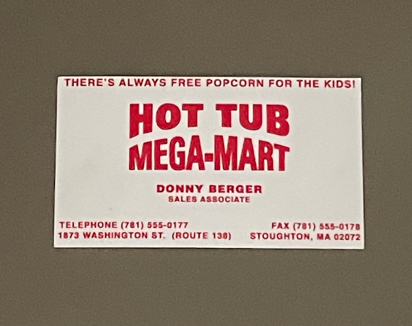 That's My Boy: Donny Berger Hot Tub Mega-Mart Business Card