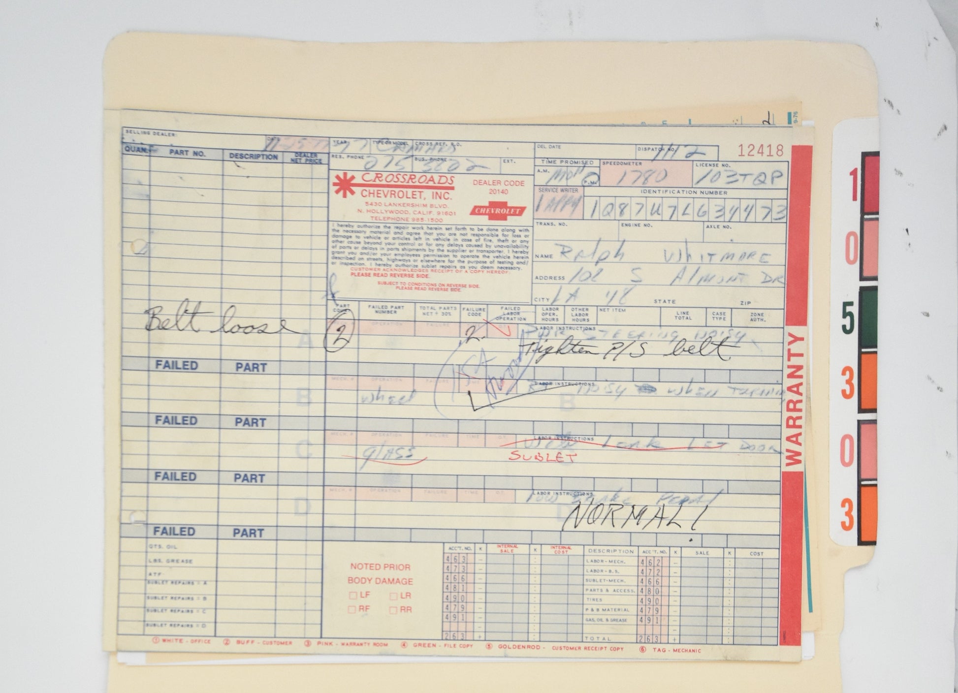 Bones: Chevrolet Paperwork File Folder