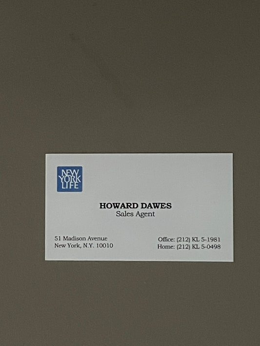 Mad Men: Howard Dawes' Sales Agent New York Life Business Card
