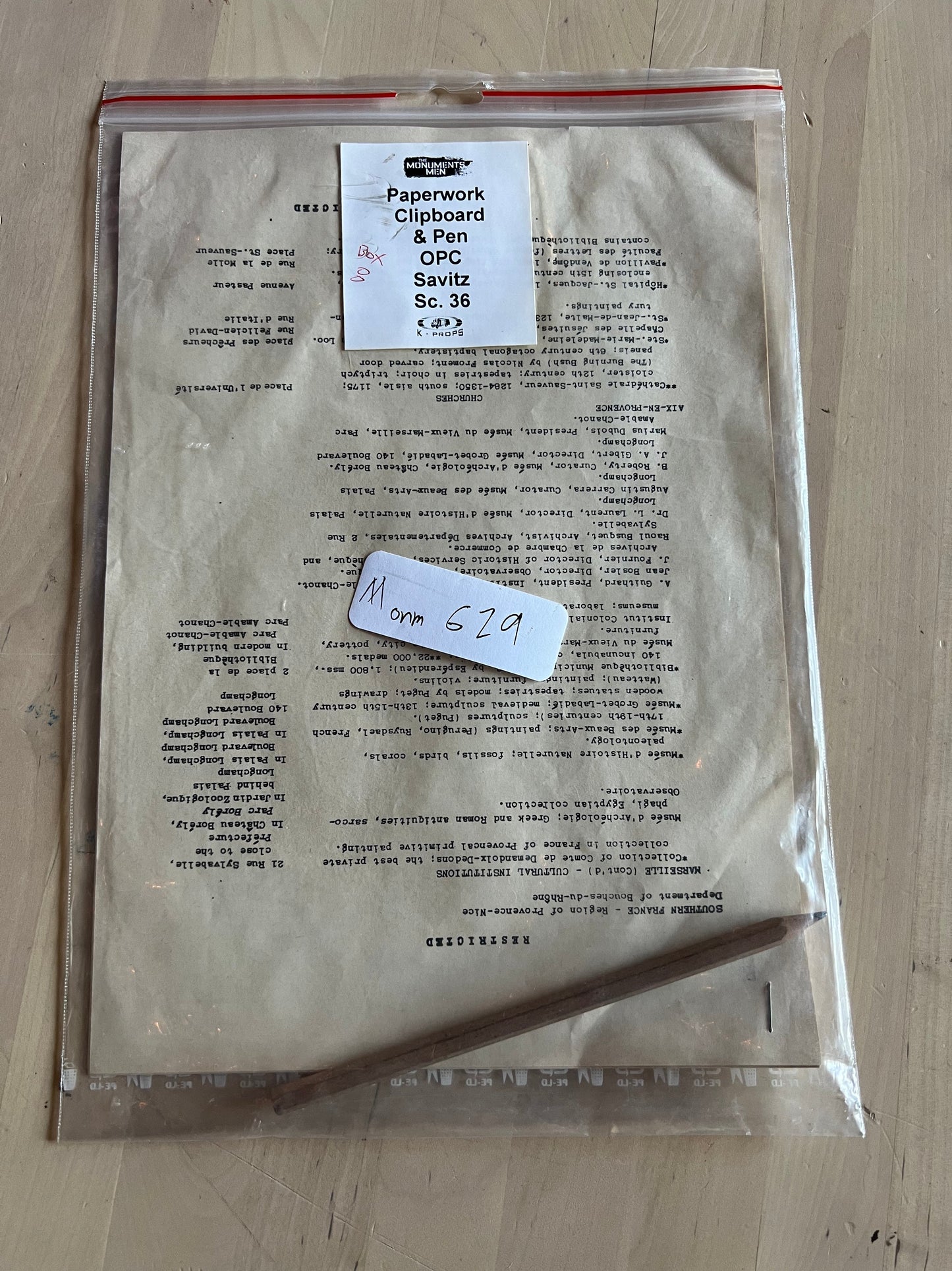 MONUMENTS MEN: Savitz Paperwork & Pen from Sc. 36