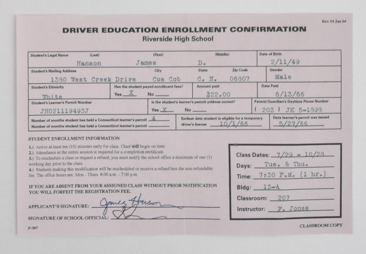 Mad Men: Sally's HERO Driver Education Enrollment Confirmation from Episode 505 Sc 25
