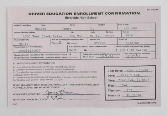 Mad Men: Sally's HERO Driver Education Enrollment Confirmation from Episode 505 Sc 25