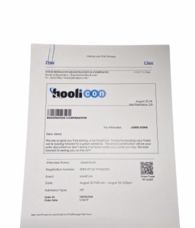 SILICON VALLEY: HooliCon Registration Confirmation
