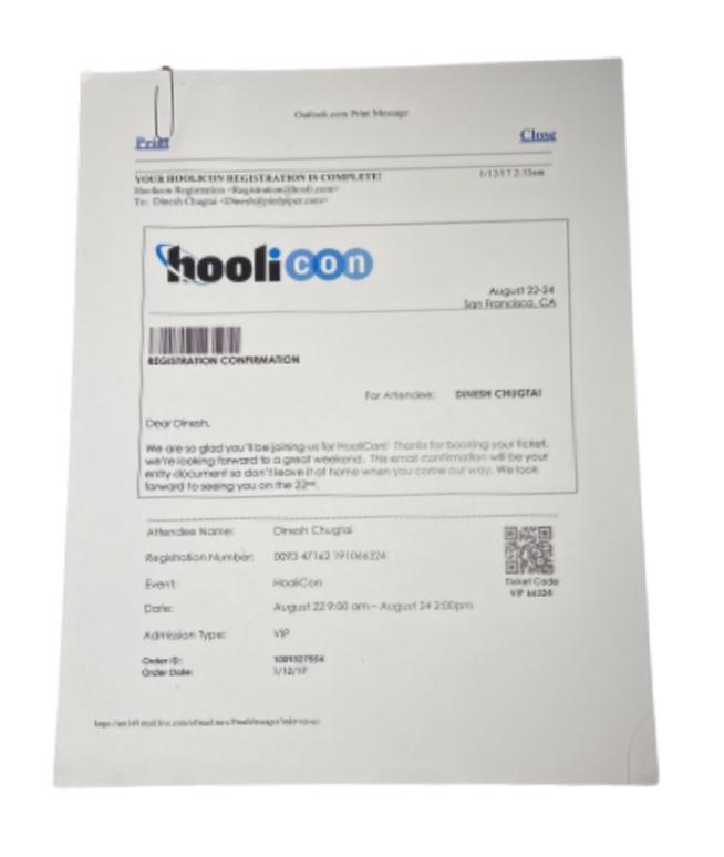 SILICON VALLEY: HooliCon Registration Confirmation