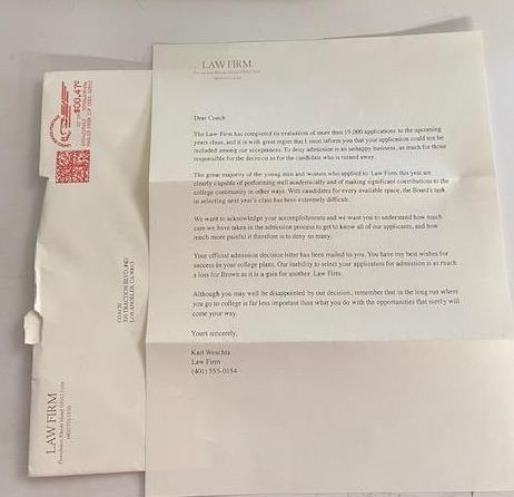 NEW GIRL: Coach's Law School Rejection Letter