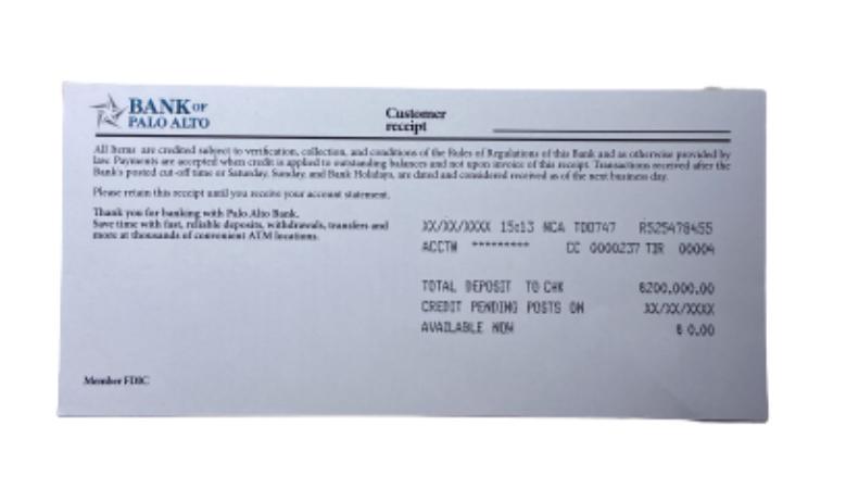 SILICON VALLEY: Richard's Bank of Palo Alto Customer Receipt