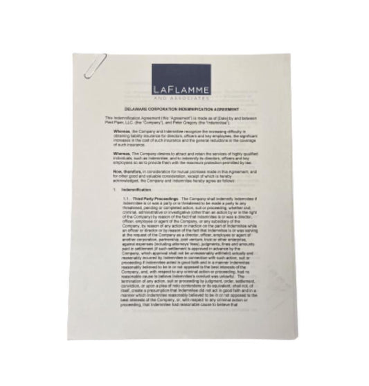 SILICON VALLEY: Peter’s HERO Delaware Corporation Indemnification Agreement Between Pied Piper & Peter Gregory