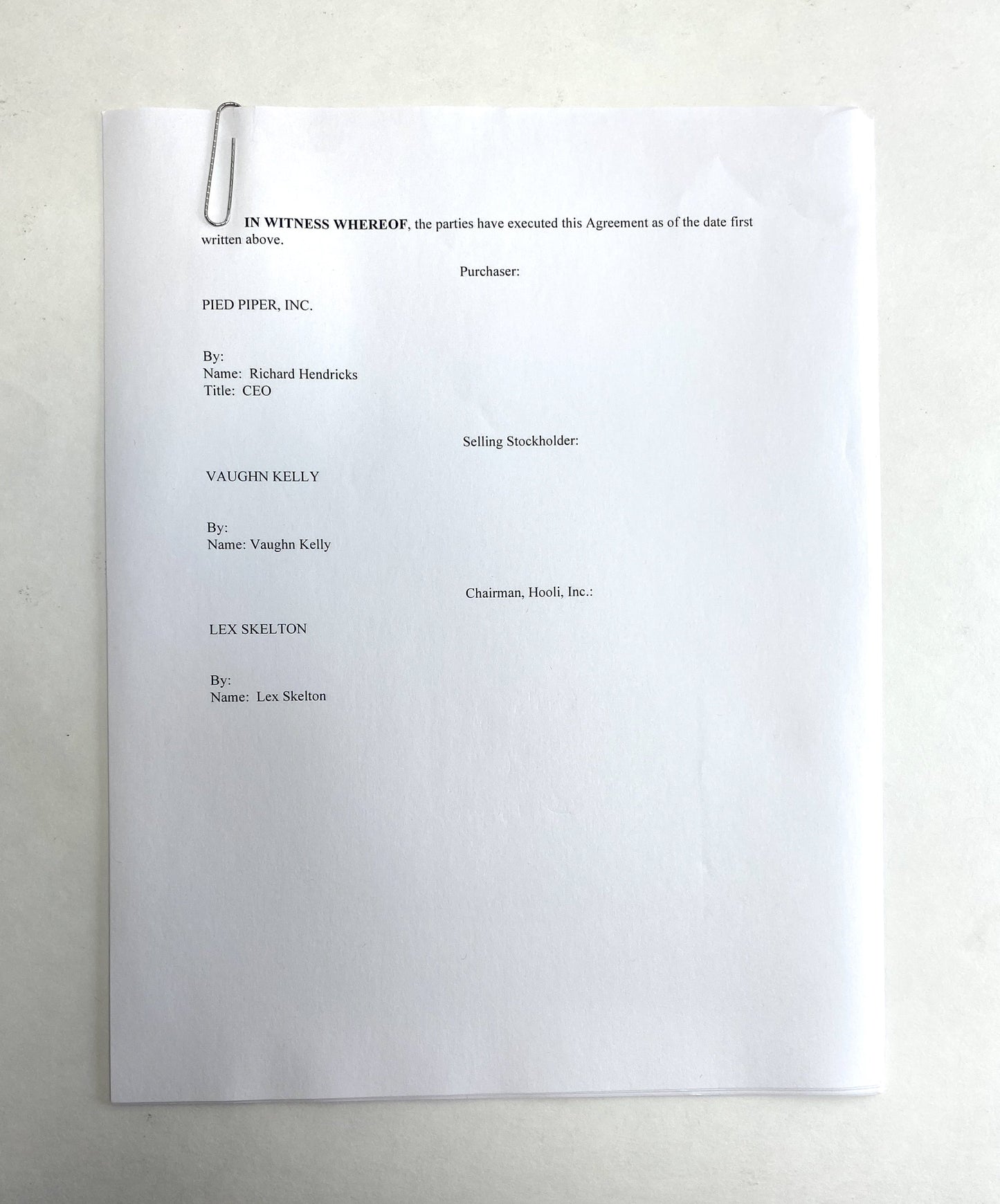 SILICON VALLEY: Pied Piper Vaugn Kelly Agreement from Scene 342
