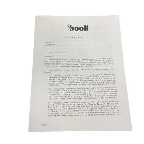 SILICON VALLEY: Richard’s Hooli Proposed Transaction to Acquire Pied Piper