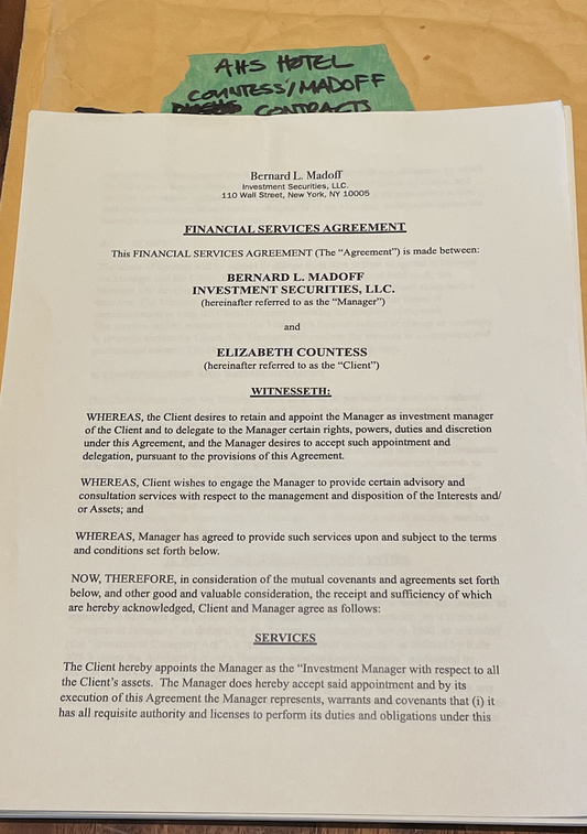 Horror Story Hotel: Elizabeth Countess' Contract w/ Fraudster Bernie Madoff