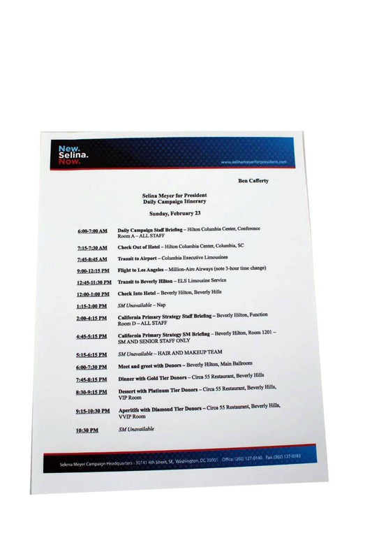 VEEP: Ben's Daily Campaign Itinerary