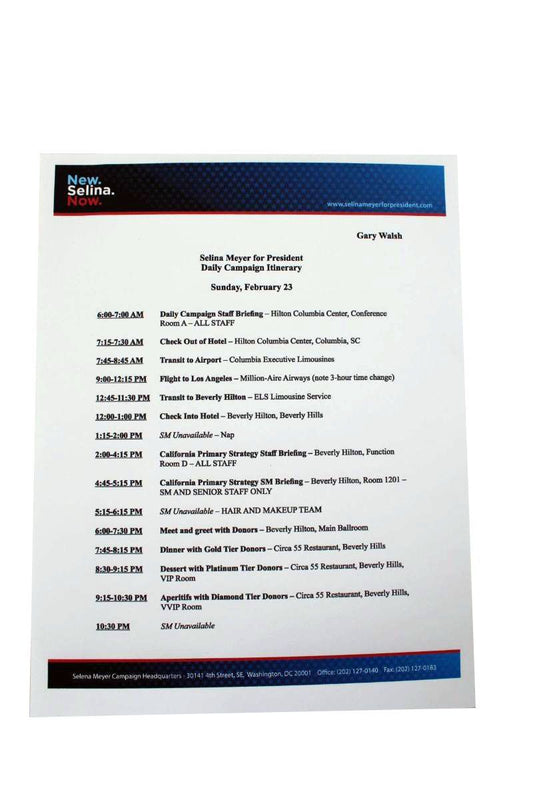 VEEP: Gary's Daily Campaign Itinerary