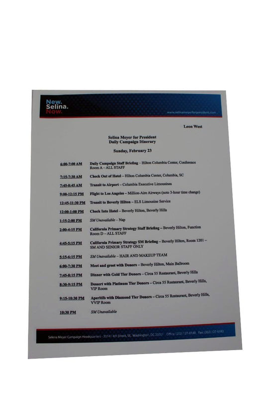 VEEP: Keith & Leon's Daily Campaign Itineraries