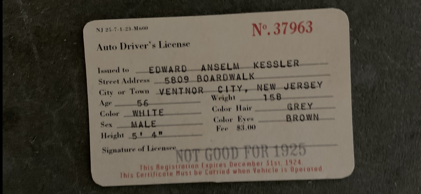Boardwalk Empire: Edward Kessler’s 1920’s Drivers License