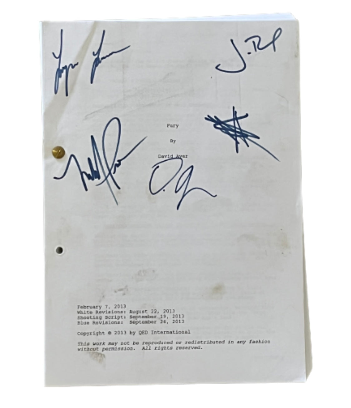 HOLLYWOOD PICTURES™: FURY MOVIE Signed Script Brad Pitt, Shia LaBeouf, Logan Lermanm , Michael Pena & Director David Ayers