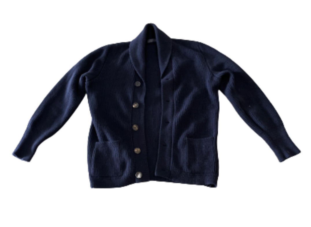 WRATH OF MAN: “H” HERO Thom Sweeney Blue Knit Button Cardigan Sweater (1 of 1).