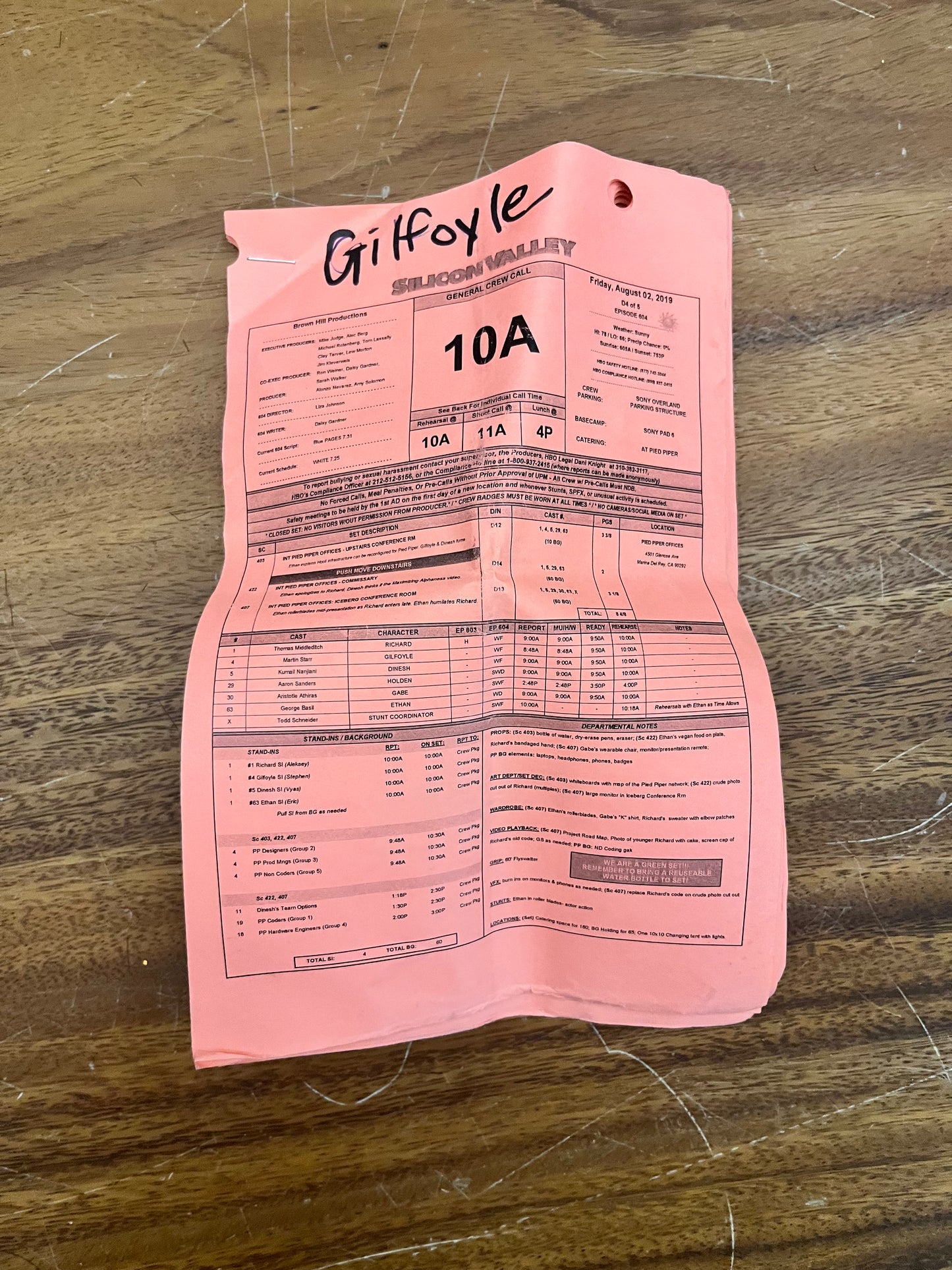 SILICON VALLEY: Gilfoyle's Day Script