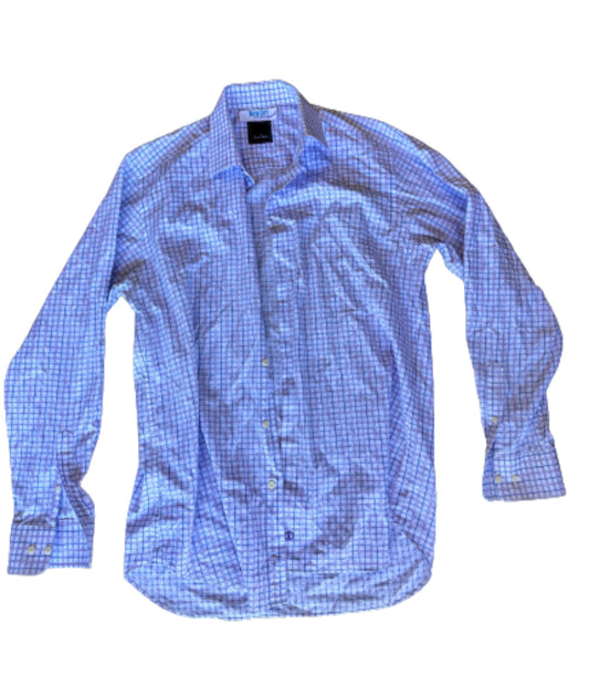 NEW GIRL: Schmidt's Blue Purple and White Plaid David Donahue LS Button up Shirt (15.5)