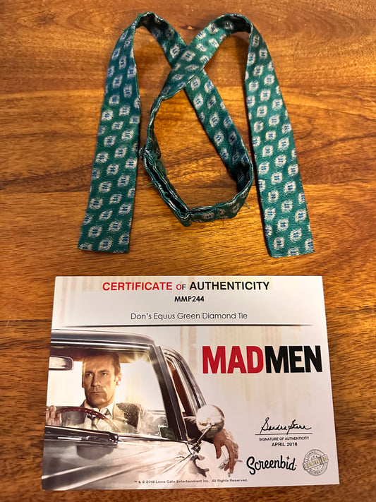 Mad Men: Don’s self-tie 1940 green diamond Bow Necktie and Business Card