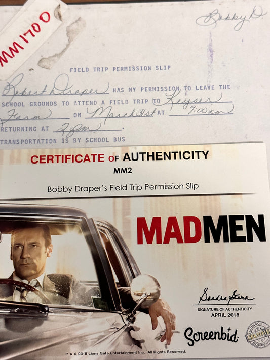 MAD MEN: Don Draper’s filled out Field Trip Permission Slip