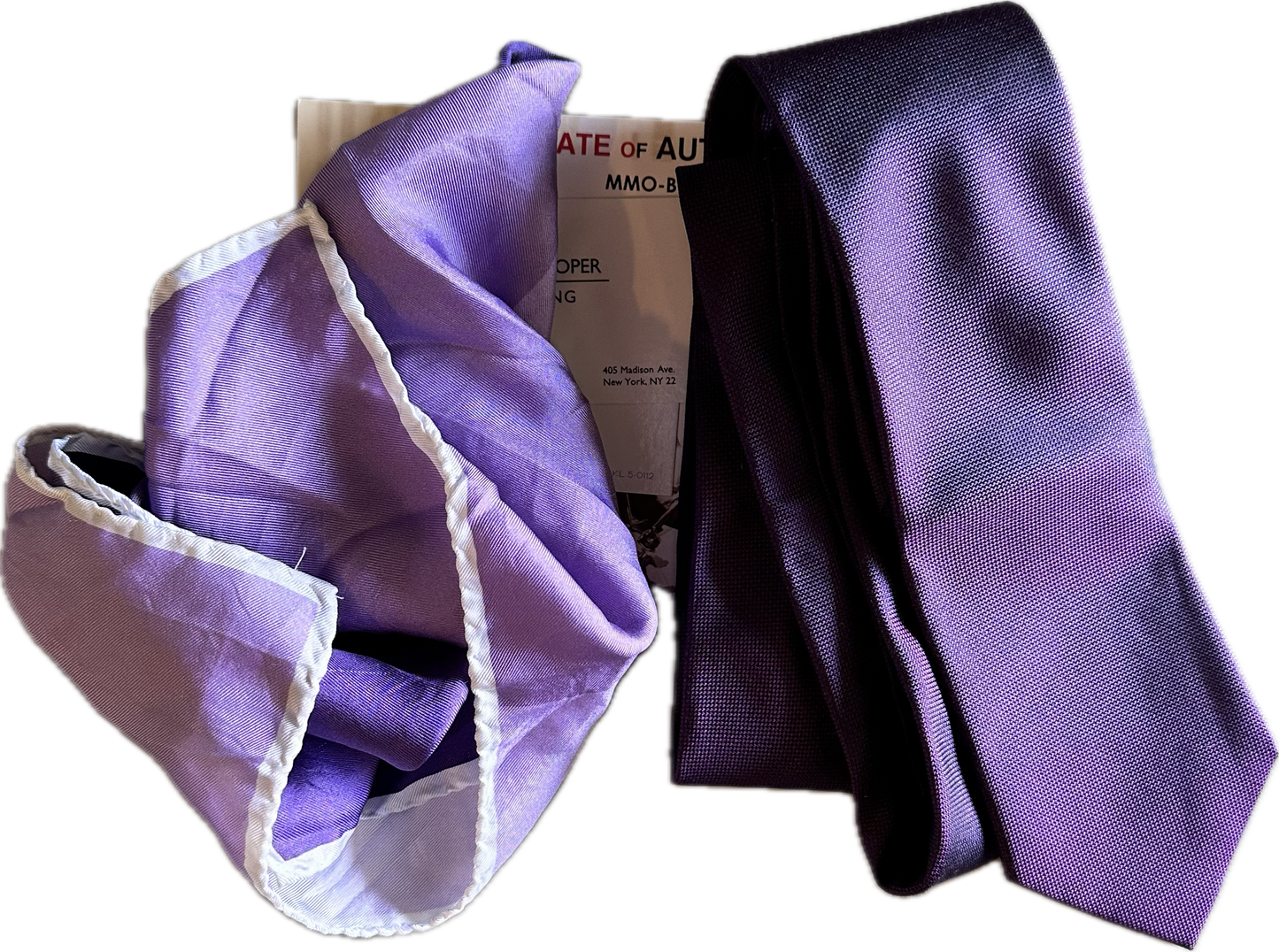 Mad Men: Roger Sterling's Purple Pocket square, Necktie and Sterling Cooper Business Card