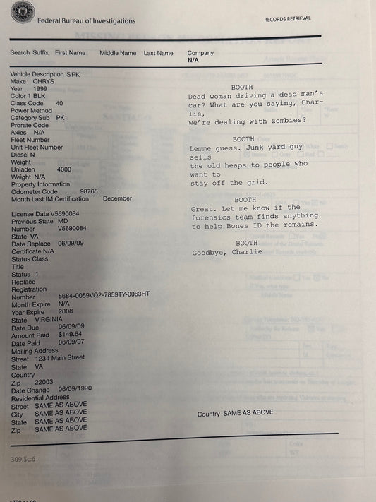 BONES: Agent Booth’s HERO Script on FBI Documets