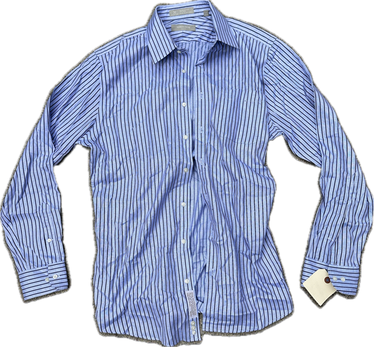 BONES: Agent Booth's Nordstrom Blue and Black Pin Stripe Long Sleeve Shirt (L)