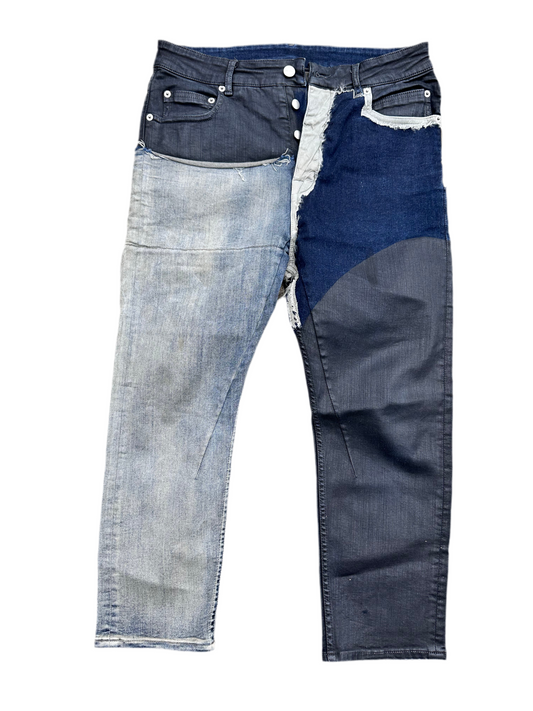 BALLERS: Ricky's Designer hand made multi-fabric denim capri style Jeans (M)