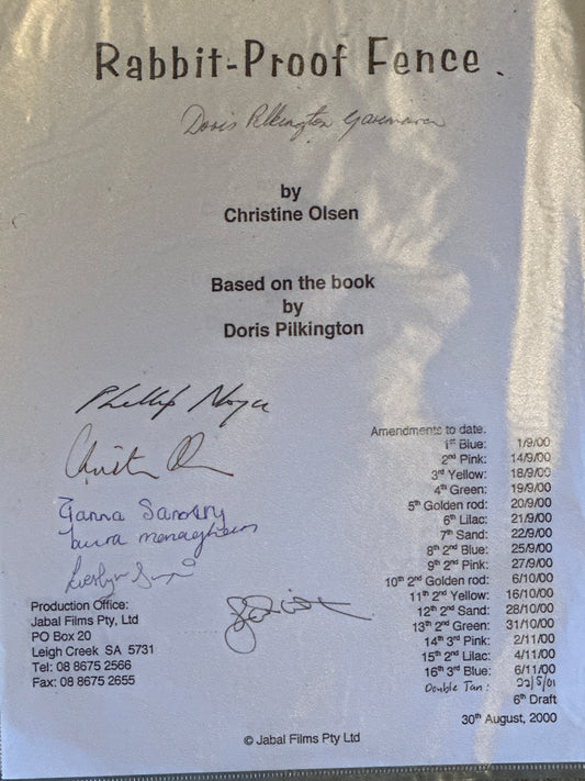 Rabbit-Proof Fence MOVIE: Director & Cast Signed Script from The MIRAMAX Archive