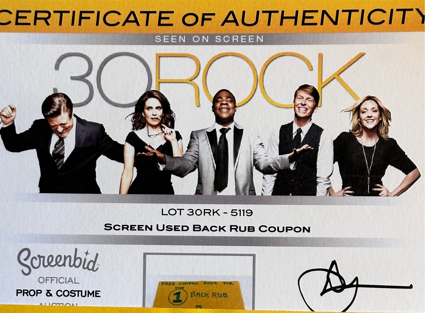 30 Rock: Liz Lemon's "Good for One Back Rub" Coupon from Episode 211