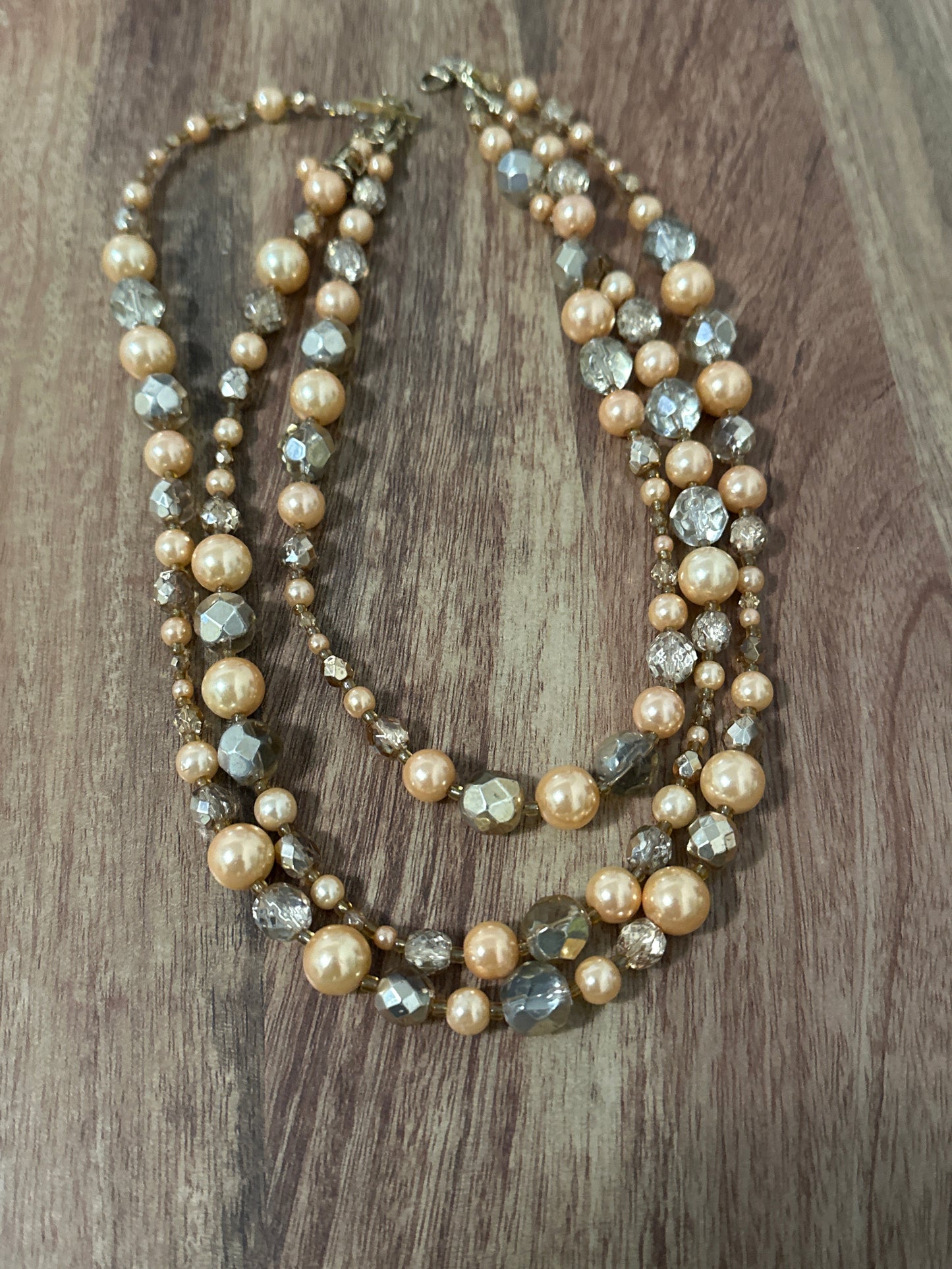 MAD MEN: Megan Draper's 1960s Gold Pearl Bead three layer Necklace