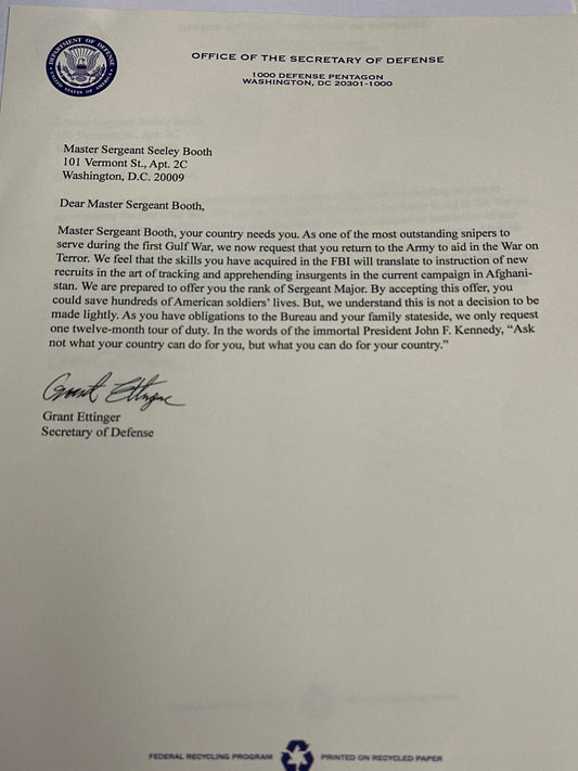 BONES: Booth’s Request to Serve from The US Secretary of Defense