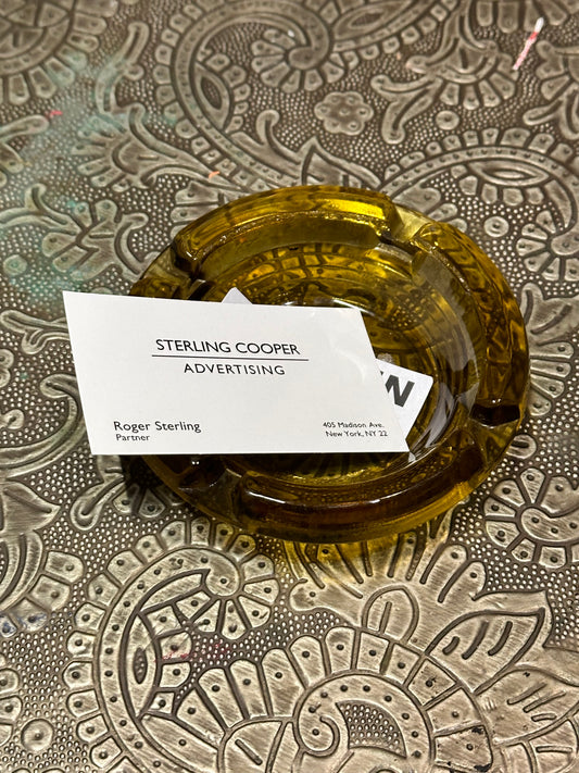 MAD MEN: Roger Sterling 1960s Deco Yellow round Glass Ashtray from Office & Business Card