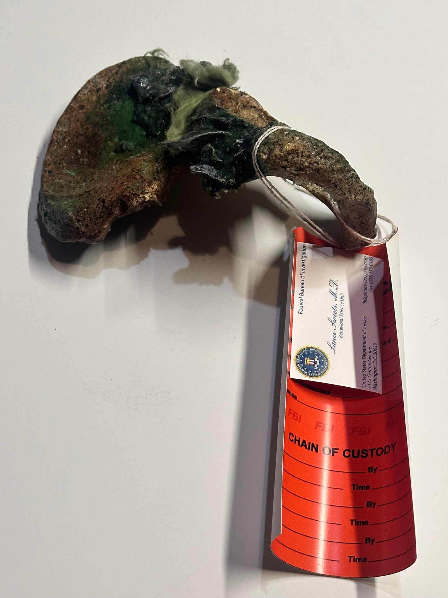 BONES: Dr Brennan's Bones Props with Evidence tag + Sweets’ business Card