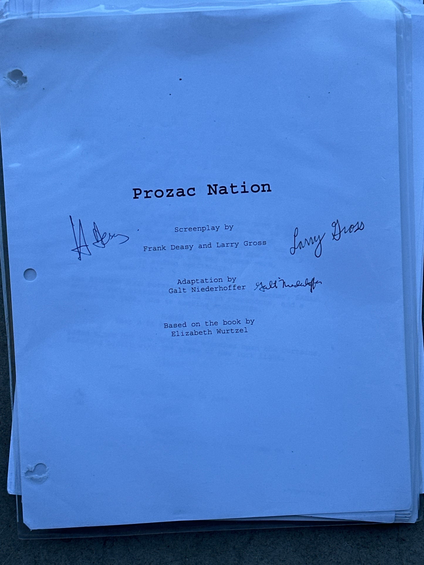 Prozac Nation Screenplay: Directors & Writer Signed Script from The MIRAMAX Archive