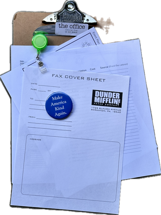 THE OFFICE: Jim’s Dunder Mifflin Clipboard, ID Holder and Pin + Paper props