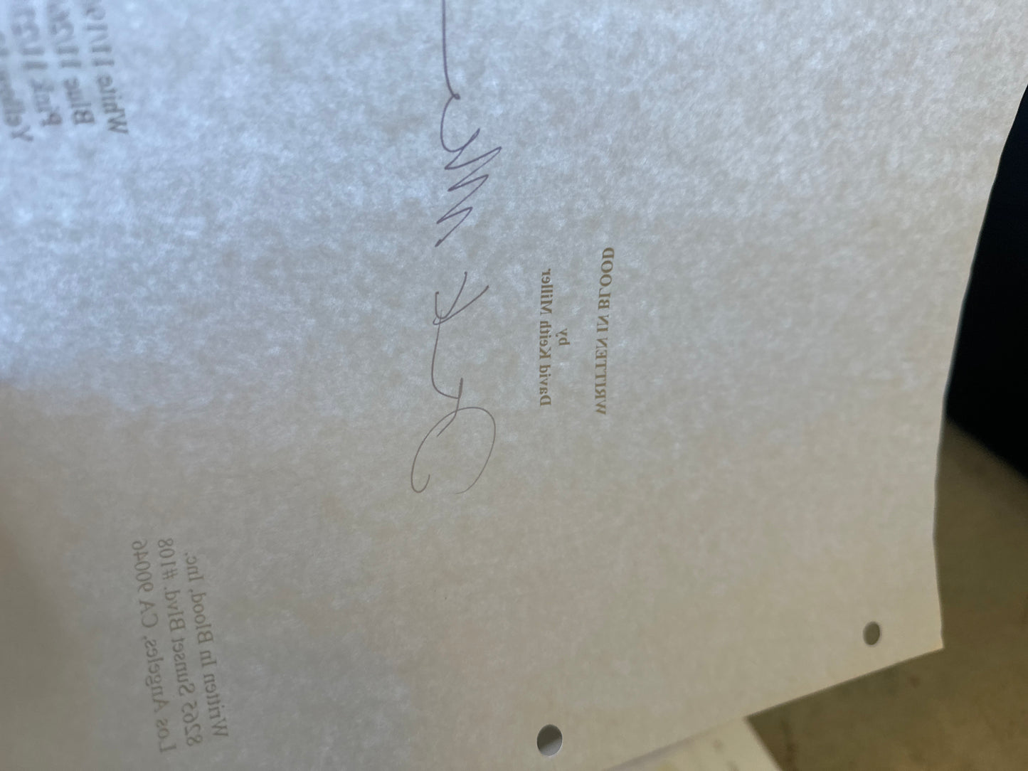 WRITTEN IN BLOOD MOVIE: Director Signed Script from The MIRAMAX Archive