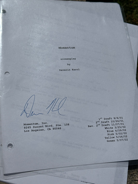 Momentum screenplay: Director (Deverin Karol) Signed Script from The MIRAMAX Archive