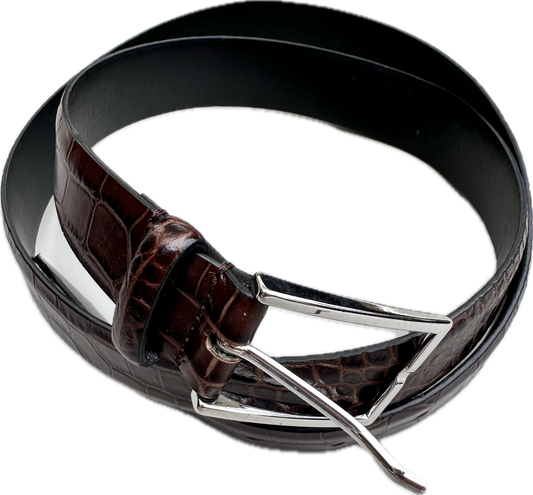 THE GENTLEMEN: Michael’s REISS Silver Buckle Brown Leather Belt (36)