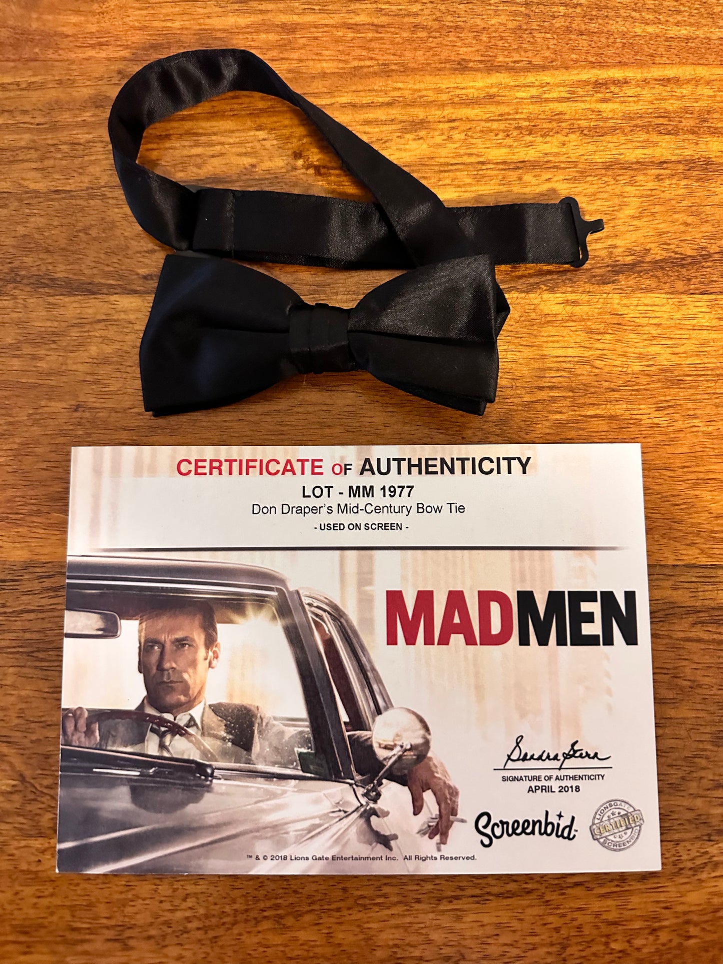 Mad Men: Don’s mid-century black Tuxedo Bow Necktie and Business Card