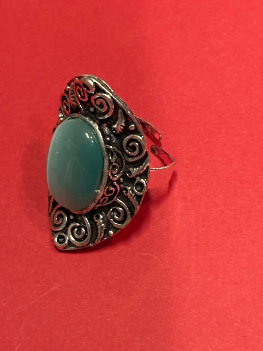 MAD MEN: Megan Draper Mid-Century adjustable silver Stone Ring