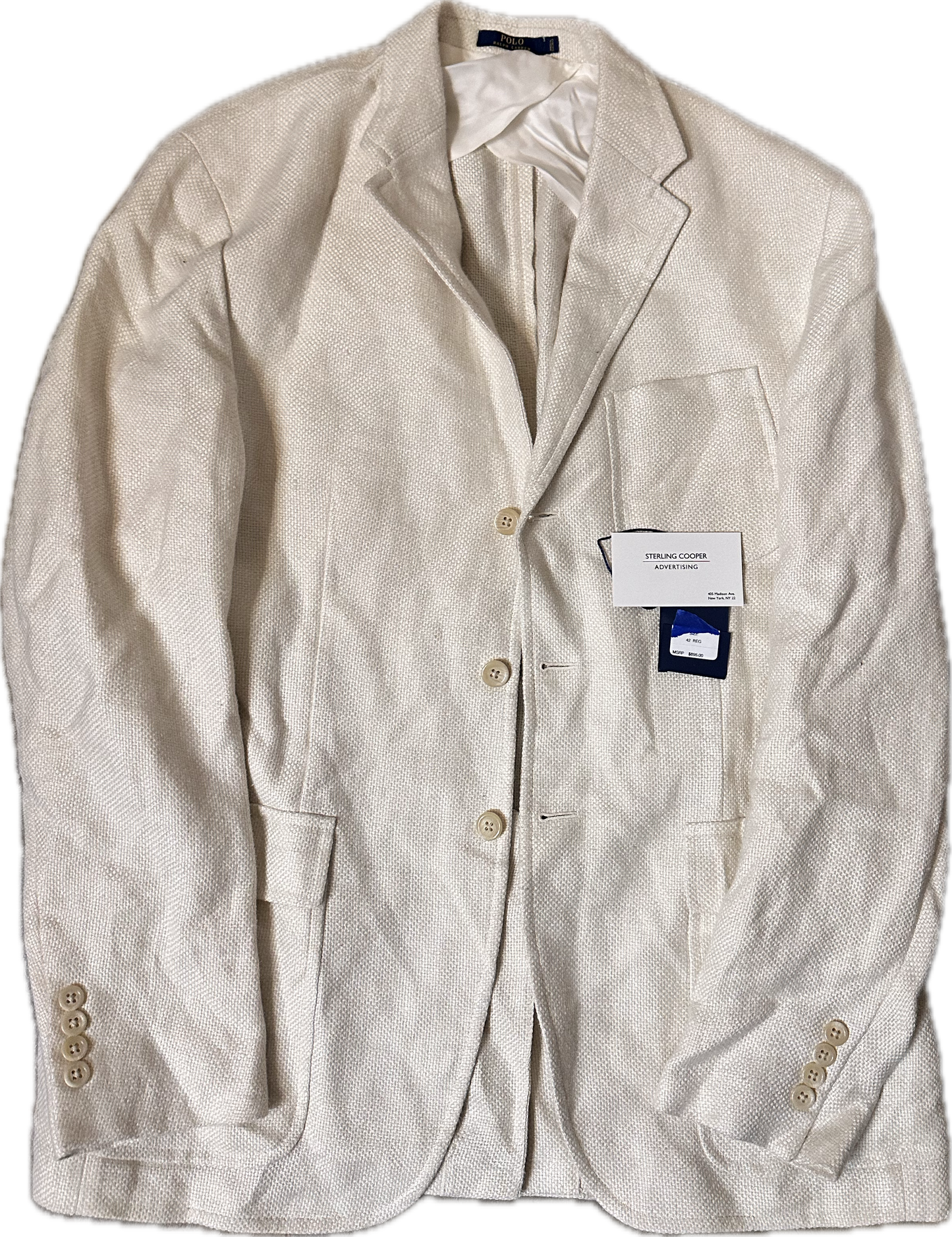 MAD MEN: Donald Draper's 1960s style White Linen POLO Italian made Sport Coat (42)